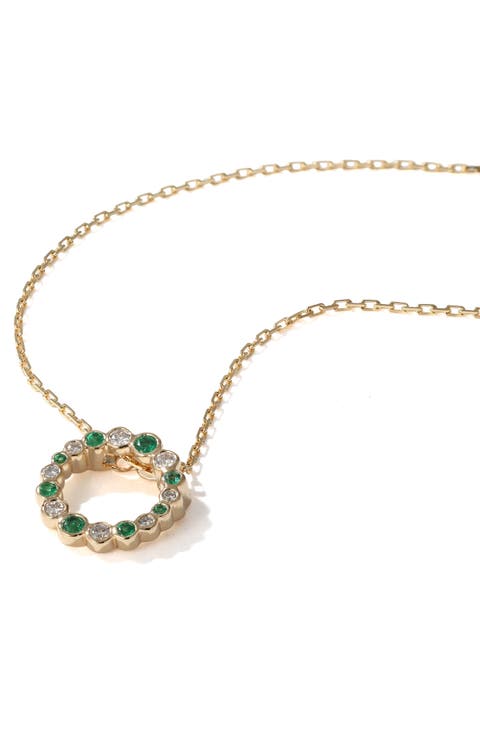 Bubbly Diamond & Emerald Pendant Necklace