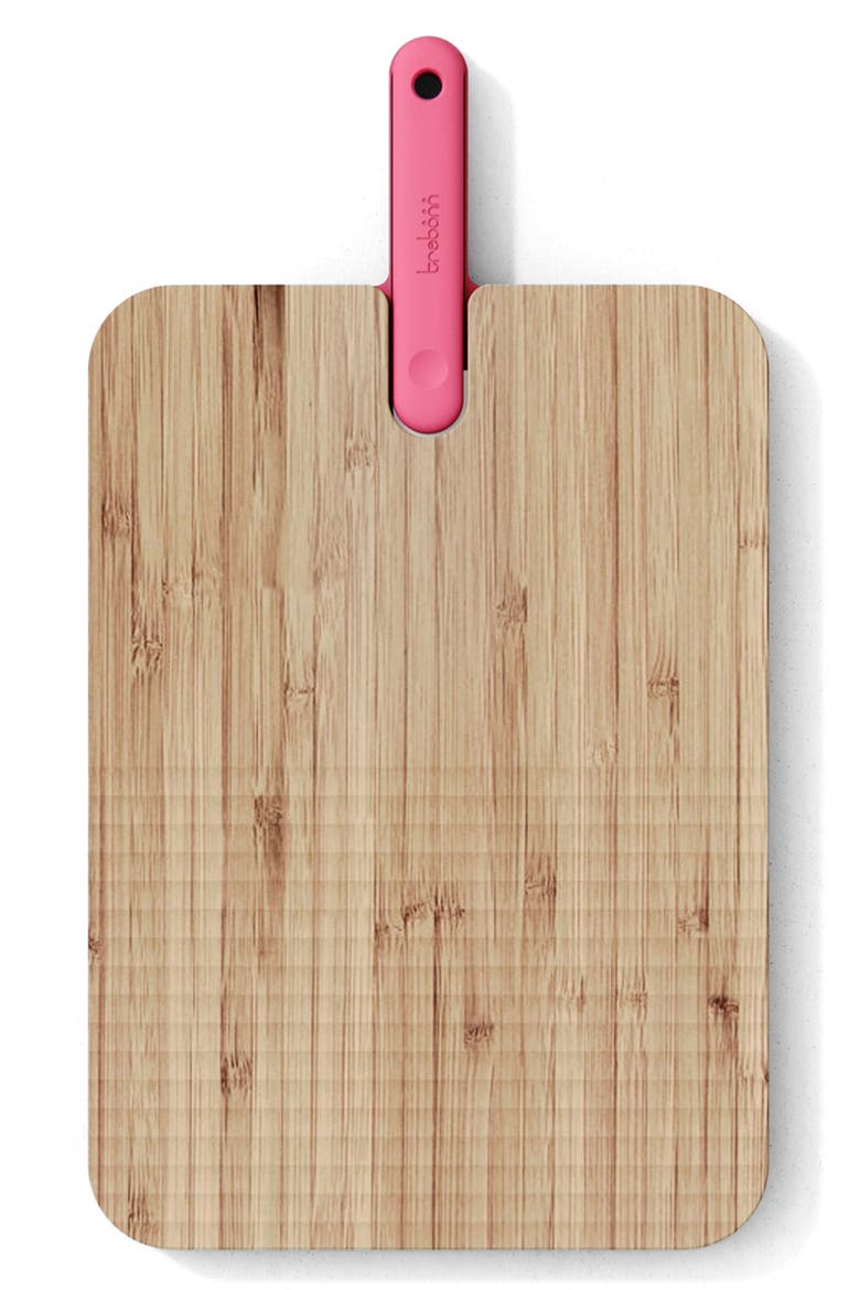 Bamboo Chopping Board with Serrated Bread Knife, Alternate, color, PINK