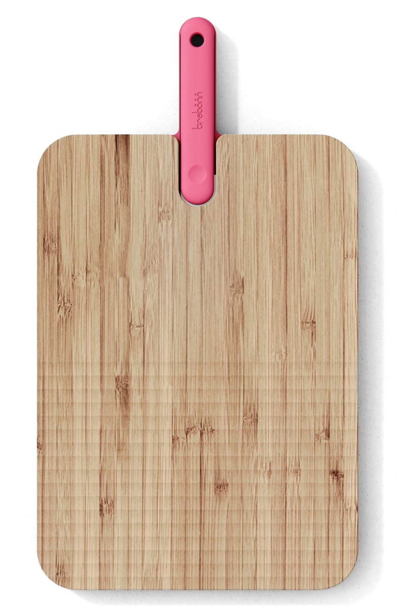 TREBONN Bamboo Chopping Board with Serrated Bread Knife, Alternate, color, Pink