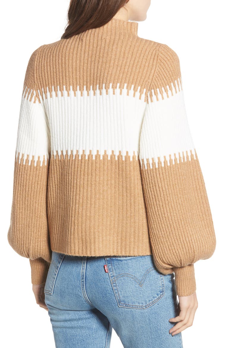 Sofia Funnel Neck Sweater, Alternate, color, CAMEL/ WHITE
