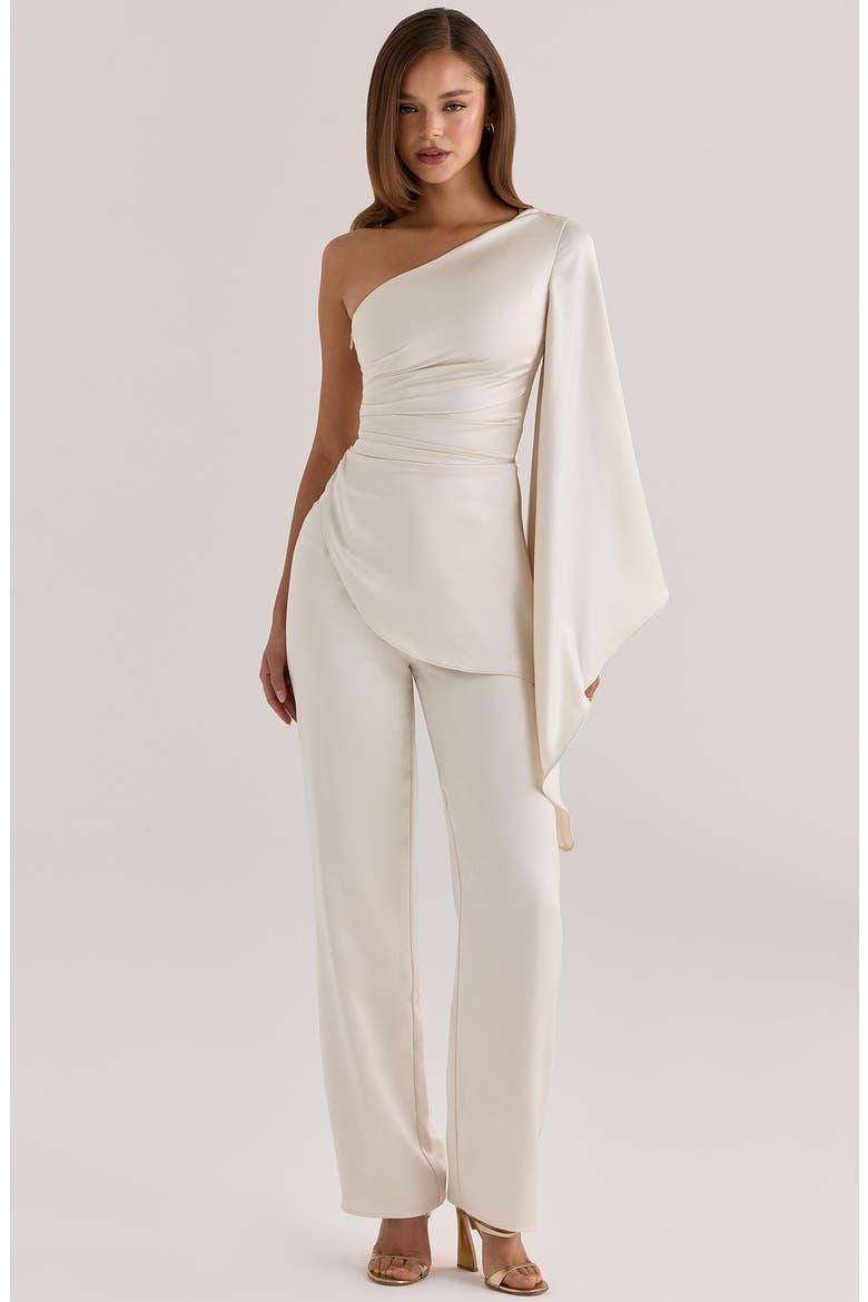 Amaria Relaxed Fit Satin Straight Leg Pants, Alternate, color, IVORY
