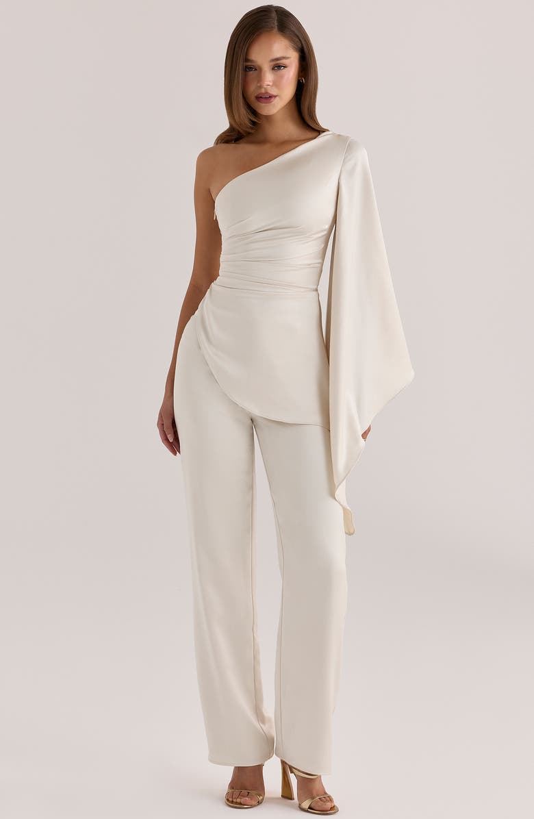 HOUSE OF CB Amaria Relaxed Fit Satin Straight Leg Pants, Alternate, color, Ivory