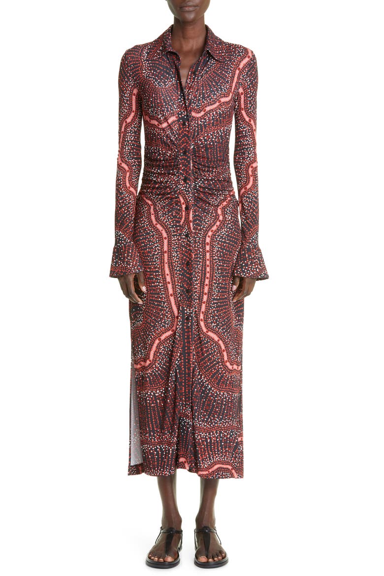 Claudia Dot Print Long Sleeve Jersey Midi Dress, Main, color, 254001 BLACK