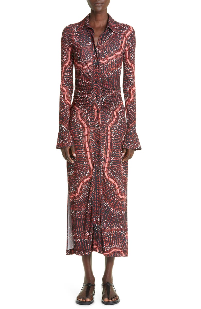 Altuzarra Claudia Dot Print Long Sleeve Jersey Midi Dress, Main, color, 