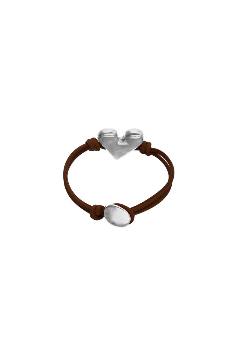 Brown Leather Strap With Sterling Silver-Plated Heart Detail, Alternate, color, Silver