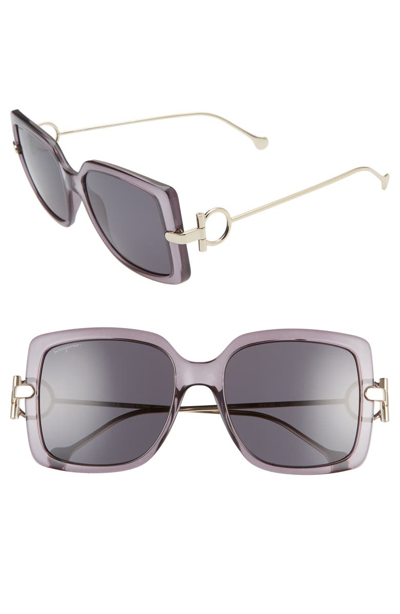 FERRAGAMO Salvatore Ferragamo Gancio 55mm Square Sunglasses, Main, color, Grey