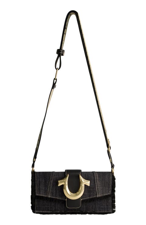 Frayed Denim Flap Crossbody Bag