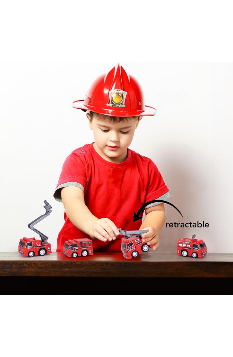 ArtCreativity Mini Pullback Fire Trucks 24 Pack, 4 Designs, Red Rescue Vehicles, Alternate, color, Multicolored