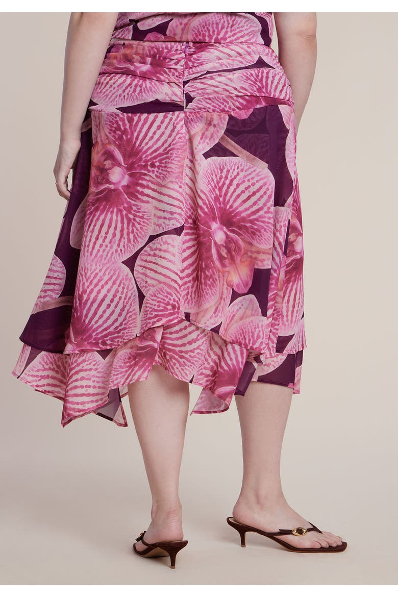 Asymmetric Shirred Midi Skirt, Alternate, color, HOT HOUSE ORCHID