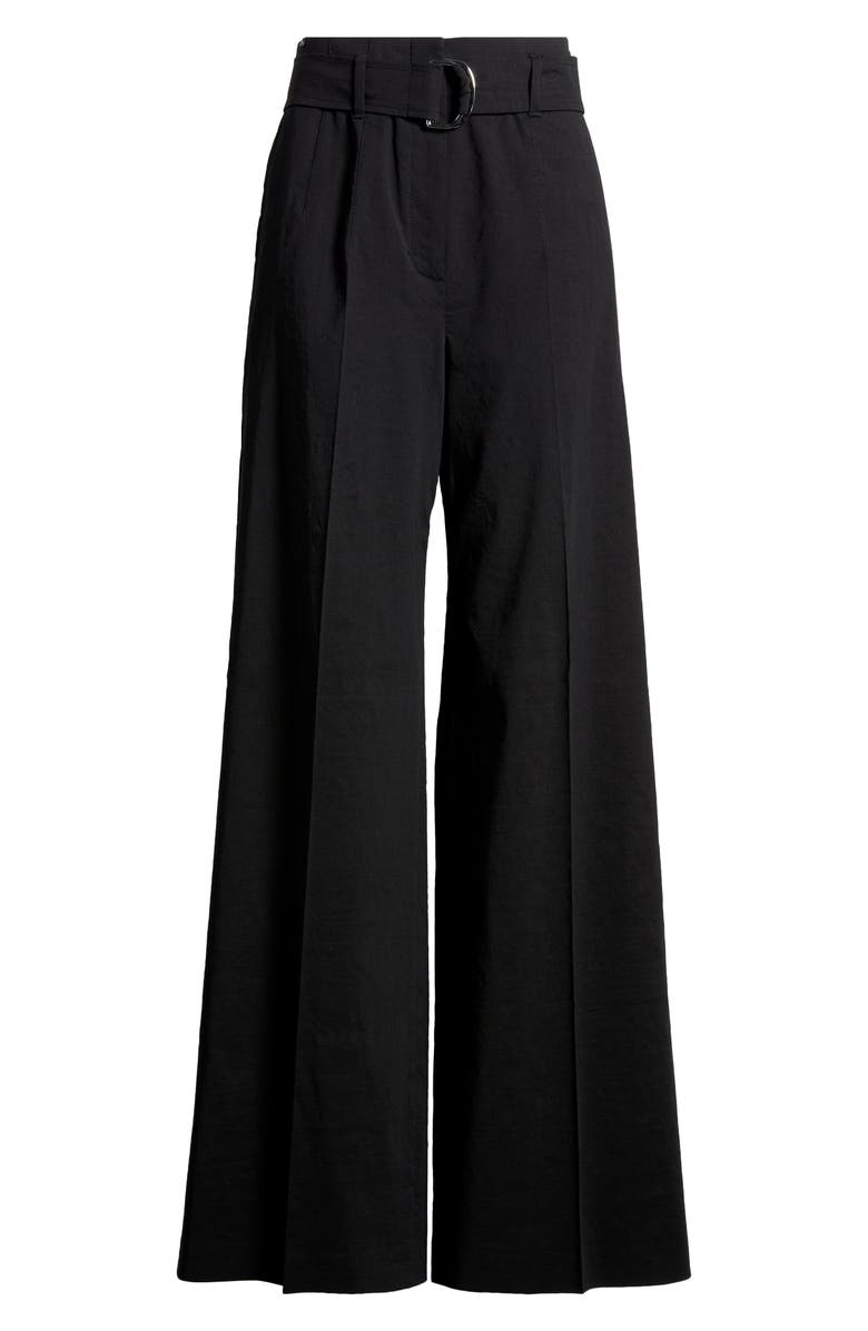 BOSS Tasena Belted Linen Blend Wide Leg Pants, Alternate, color, Black