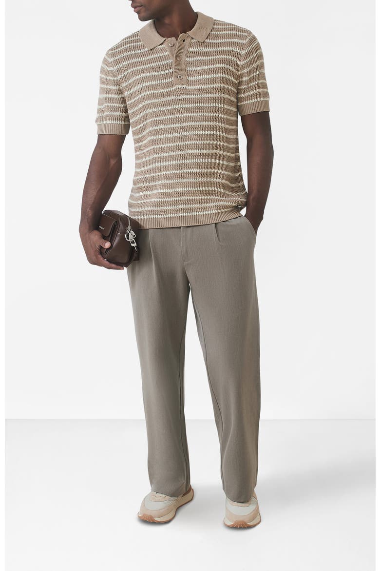 Fontelina Button Placket Knit Stripe Polo, Alternate, color, Medium Beige