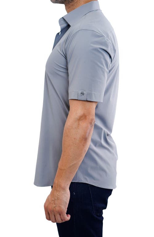 MACEOO MACEOO GALILEO GREY STRETCHCORE SHORT SLEEVE COTTON BLEND BUTTON-UP SHIRT