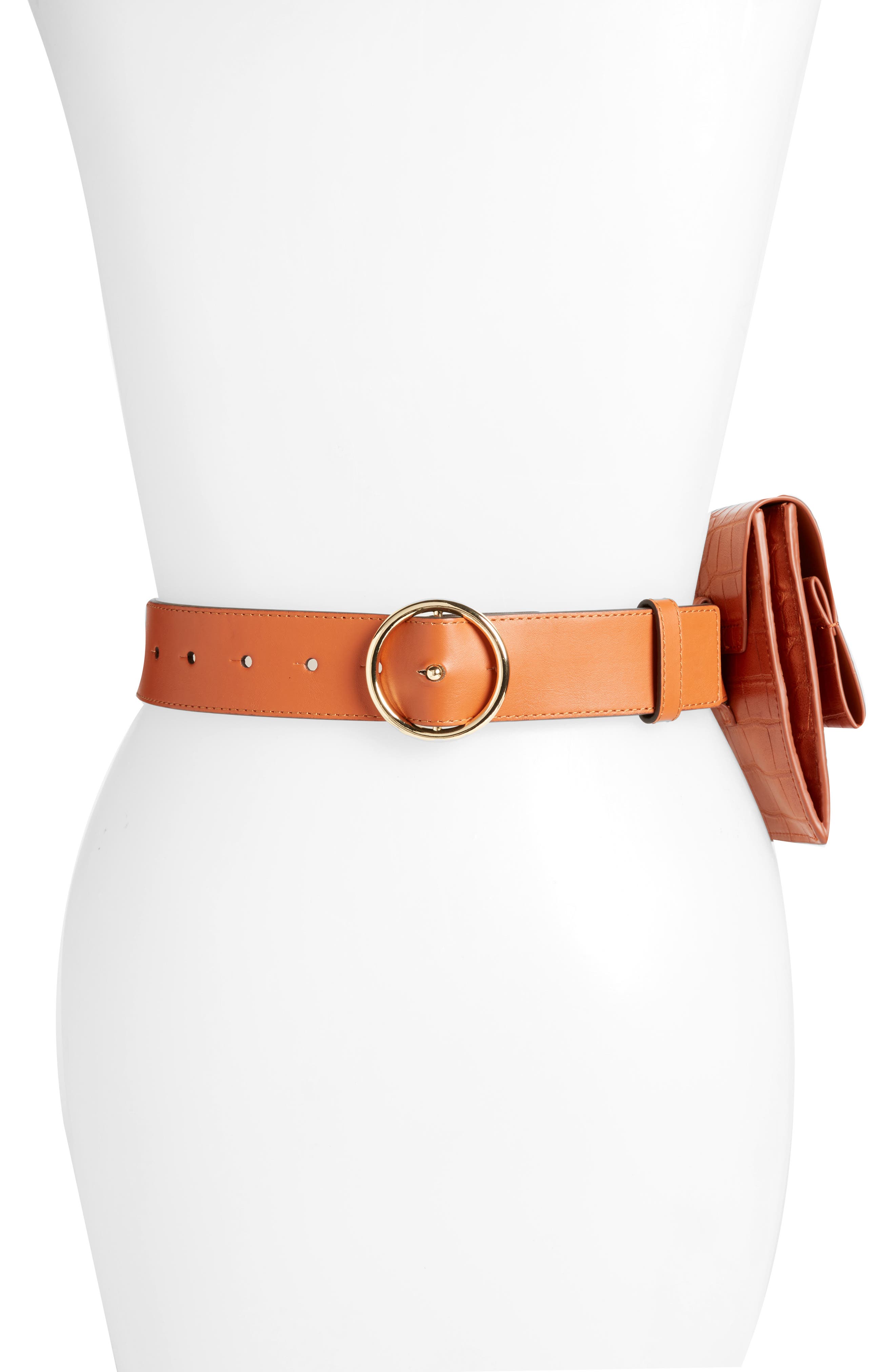 Croc Embossed Faux Leather Belt Bag, Alternate, color, TAN