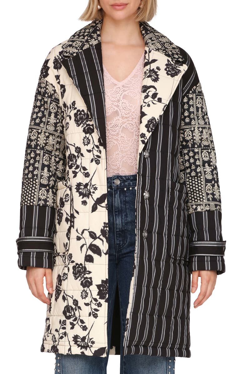 Avec Les Filles Quilted Robe Coat, Alternate, color, Black-White Multi