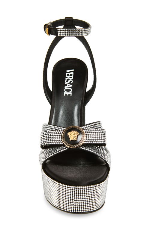 Versace Gianni Ribbon Crystal Leather Platform Sandals In Silver