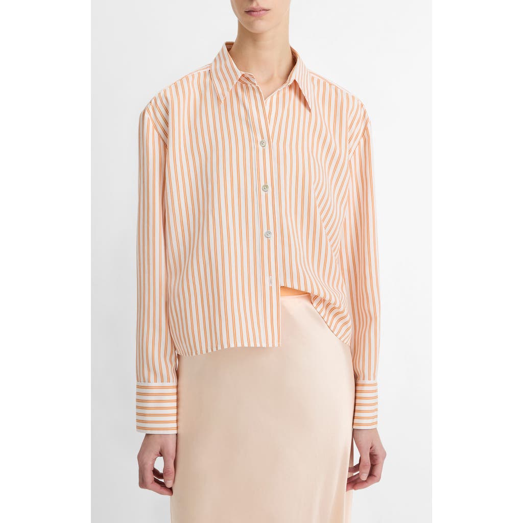 Vince Coast Striped Tencel Lyocell-blend Poplin Shirt In 807mow-marigold/off White