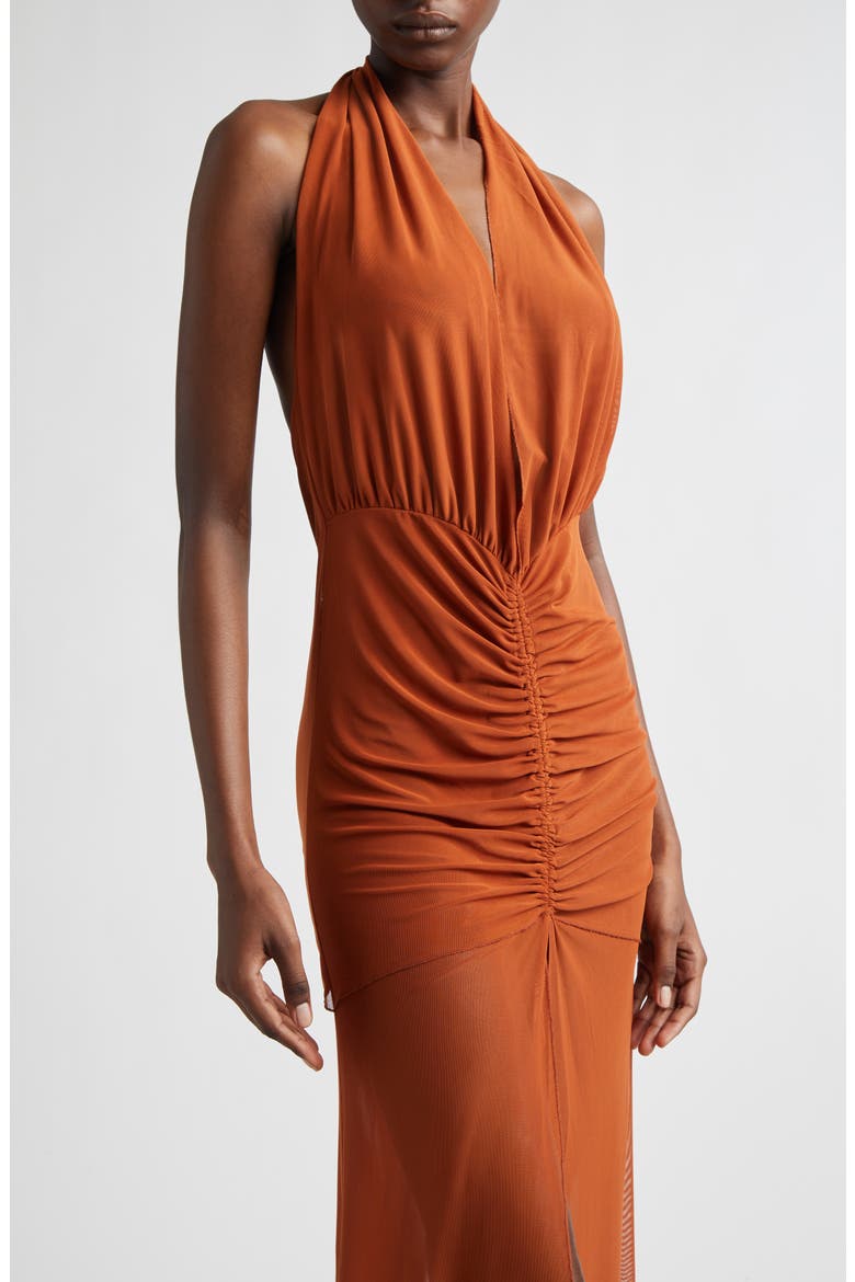Rust Mesh Halter Dress, Alternate, color, RUST