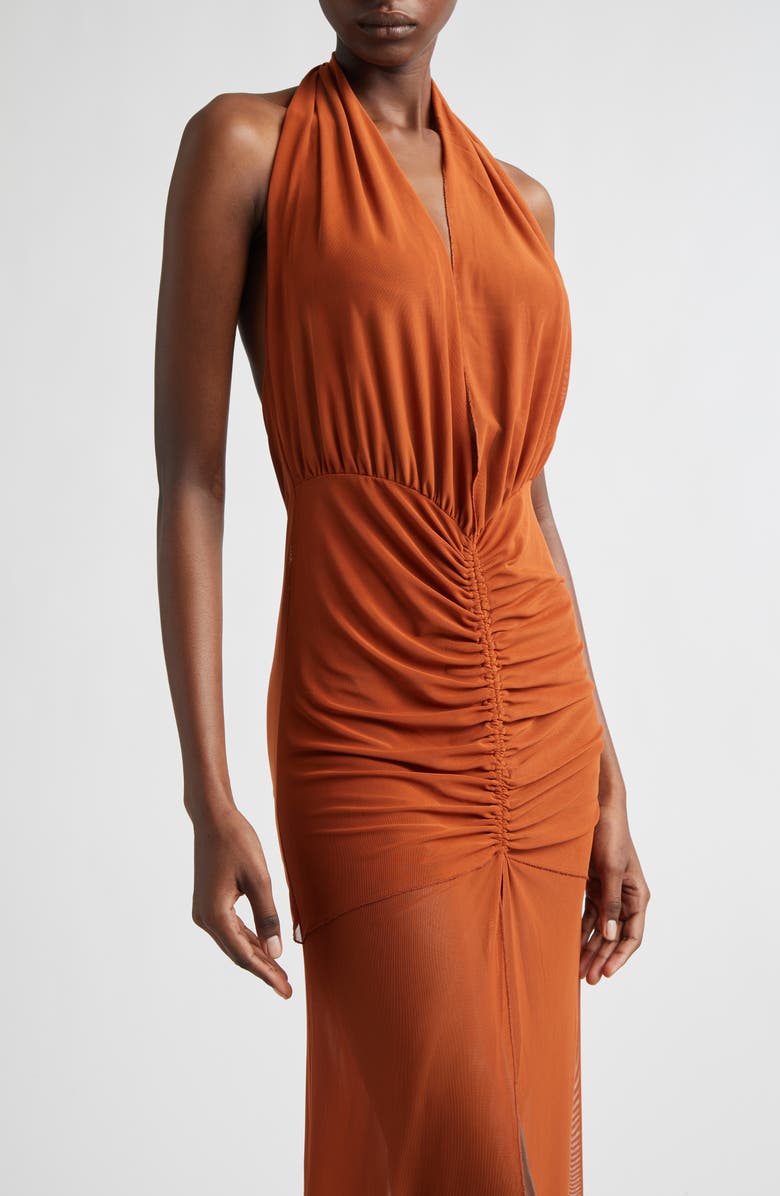 KIM SHUI Rust Mesh Halter Dress, Alternate, color, Rust
