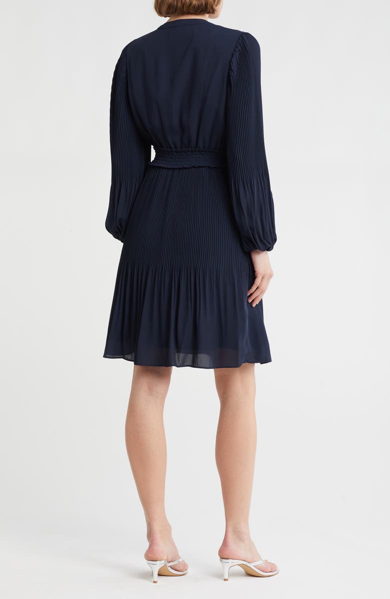 Nanette Lepore Pleated Long Sleeve Fit & Flare Dress, Alternate, color, Nanette Navy