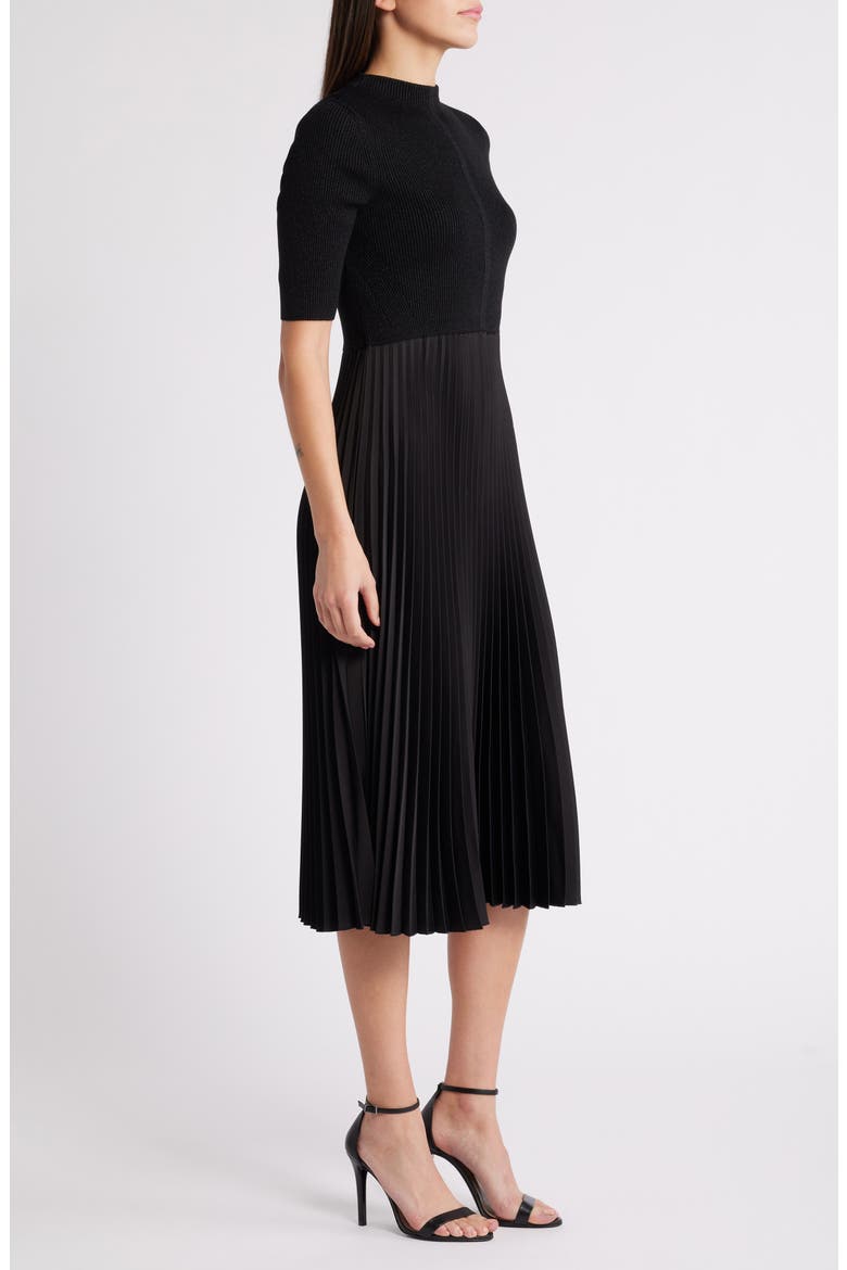 Fireanami Shimmer Sweater Dress with Plissé Skirt, Alternate, color, BLACK