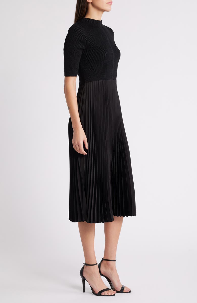 BOSS Fireanami Shimmer Sweater Dress with Plissé Skirt, Alternate, color, Black