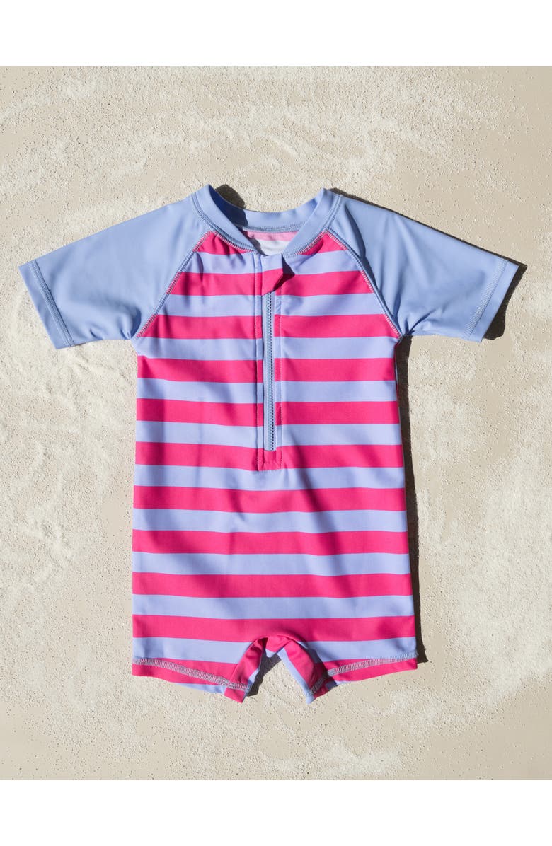 Leveret Baby One-Piece Rashguard, UPF 50+ Sun Protection Swimwear, Alternate, color, Striped Purple & Denim