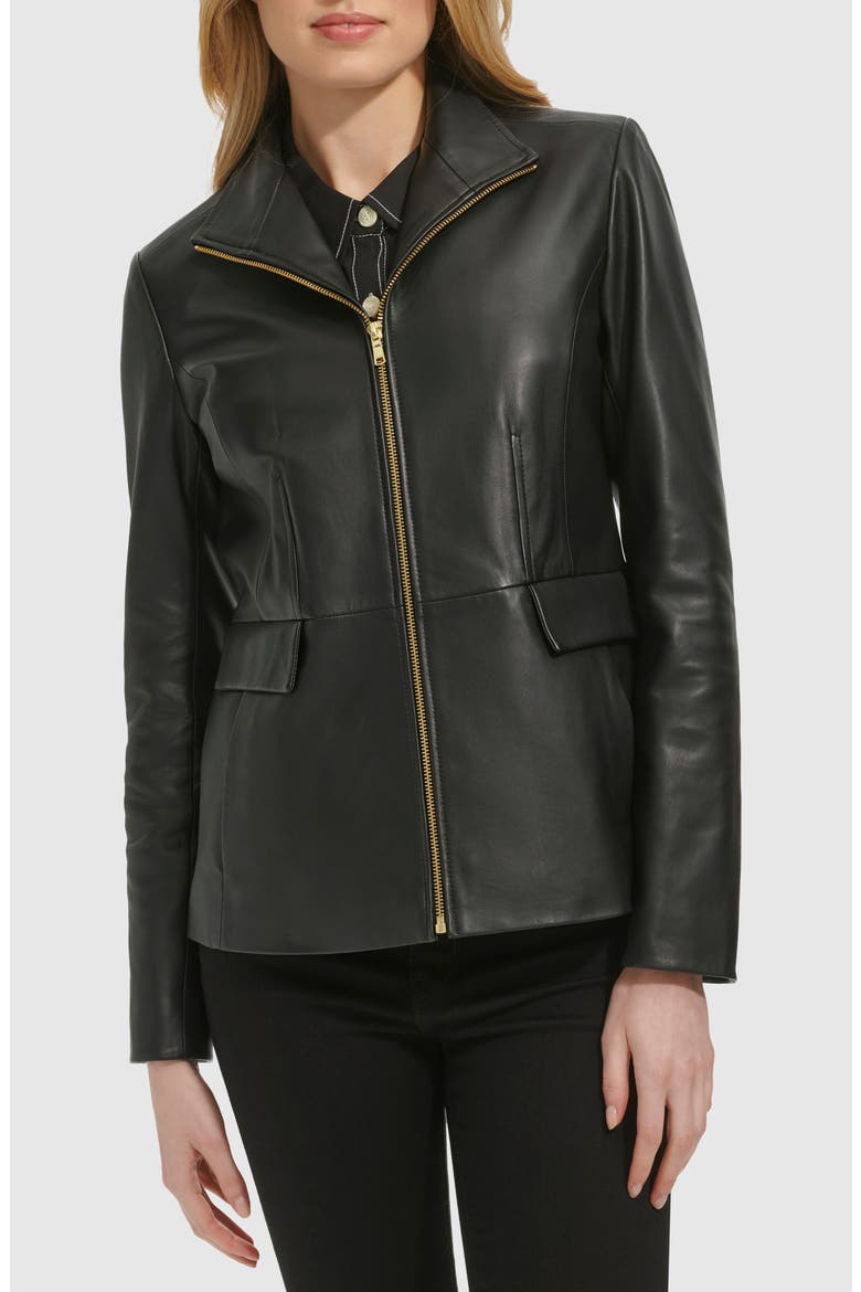 Wing Collar Leather Jacket, Main, color, BLACK