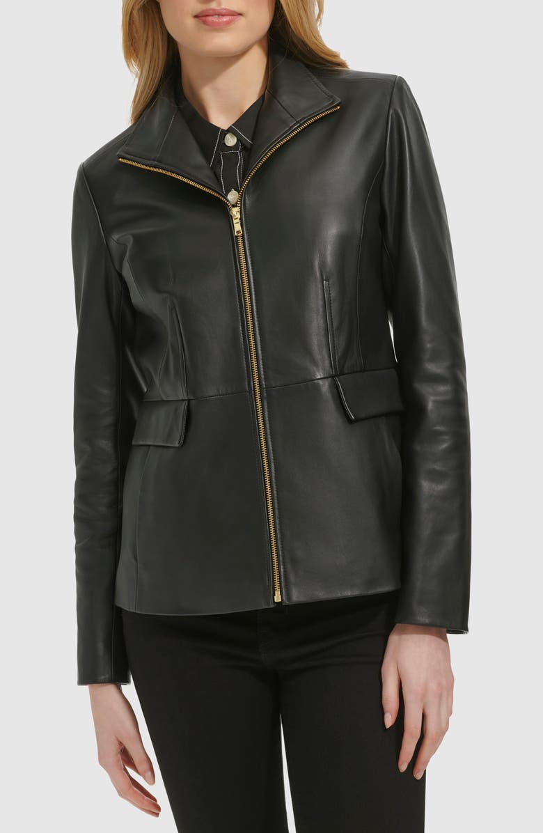 Cole Haan Wing Collar Leather Jacket, Main, color, Black