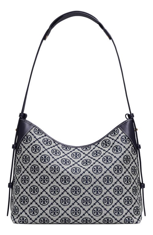 Tory Burch Shoulder Bag With Adaptable Strap And Logo Pattern In Blue