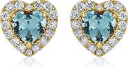 ALLUREZ Heart Lab Aquamarine & Round Diamond Halo Stud Earrings 14K 0.68ct