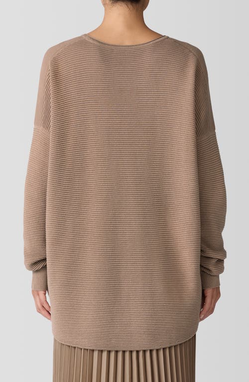Eileen Fisher Peruvian Cotton Blend Crew Neck Tunic Top In Biscuit In Biscuit