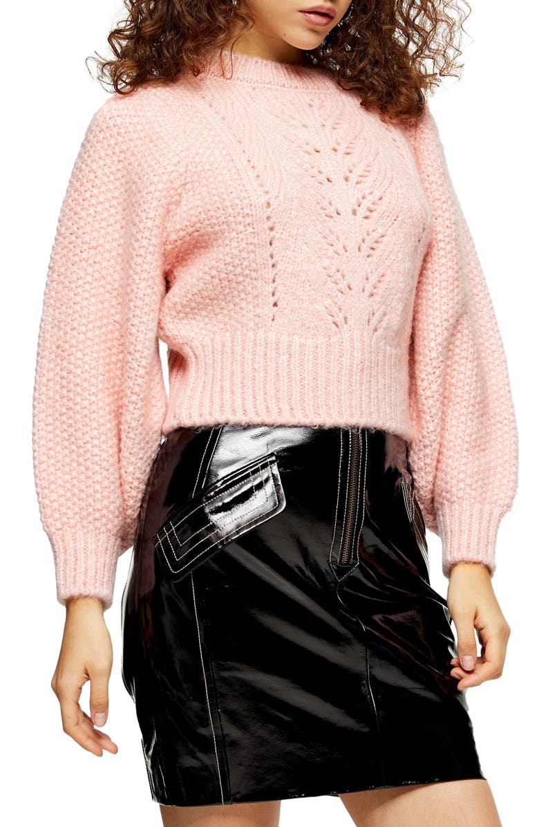 Topshop Stitchy Crop Sweater, Main, color, 