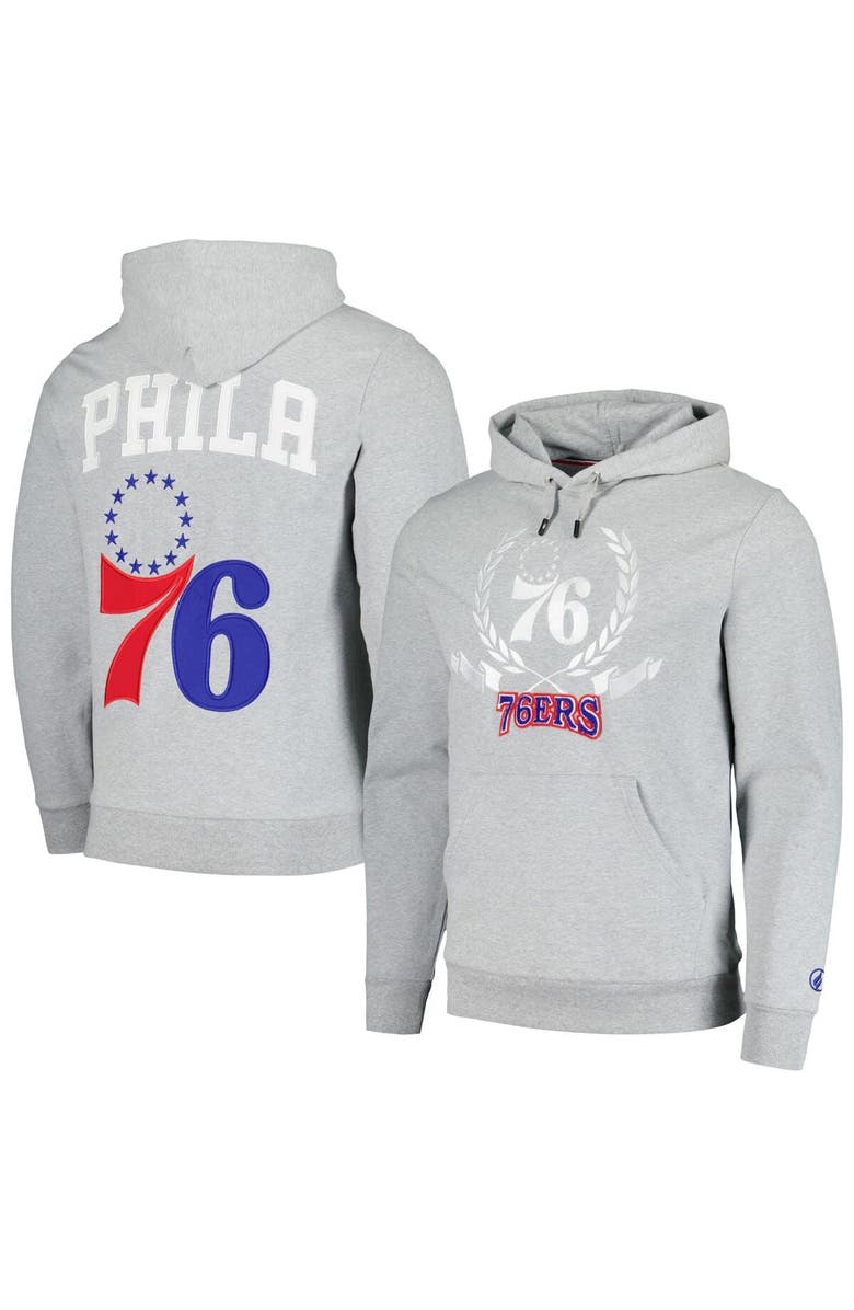 FISLL Unisex FISLL Heather Gray Philadelphia 76ers Heritage Crest Pullover Hoodie, Alternate, color, 