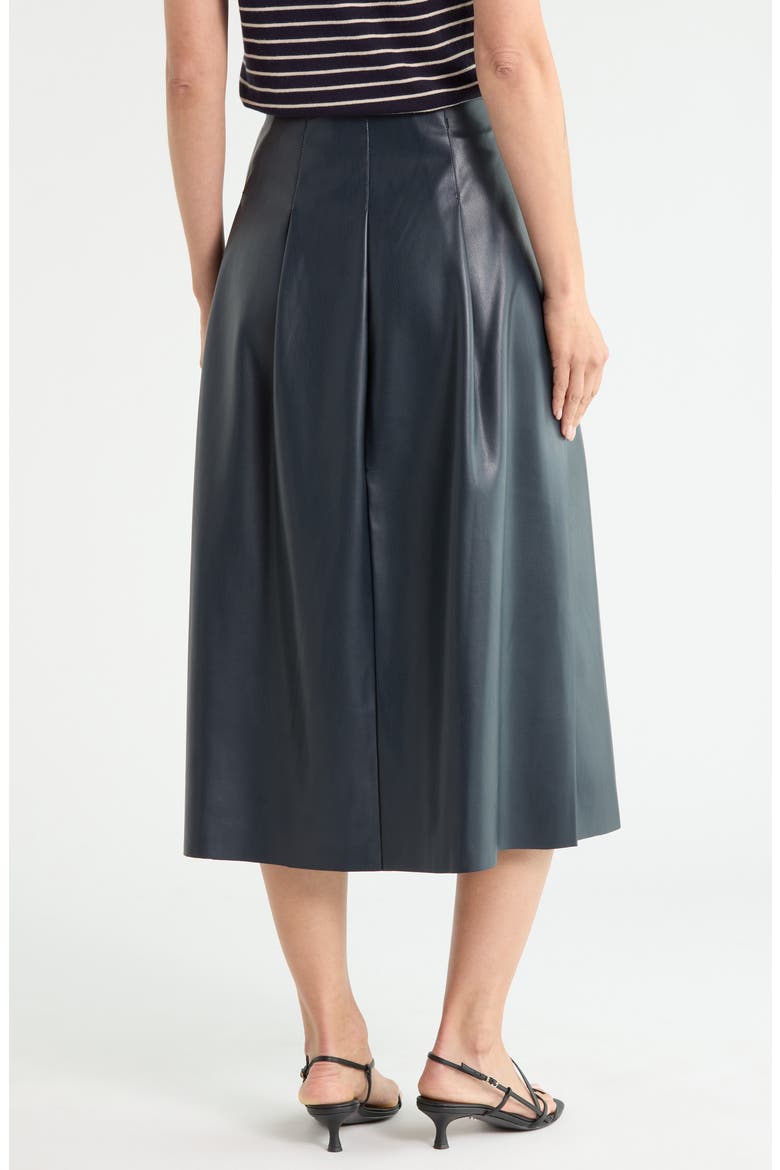 Pleated Faux Leather Midi Skirt, Alternate, color, DARK NAVY