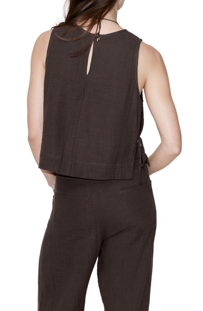 MANGO Side Tie Double Gauze Top, Alternate, color, Chocolate