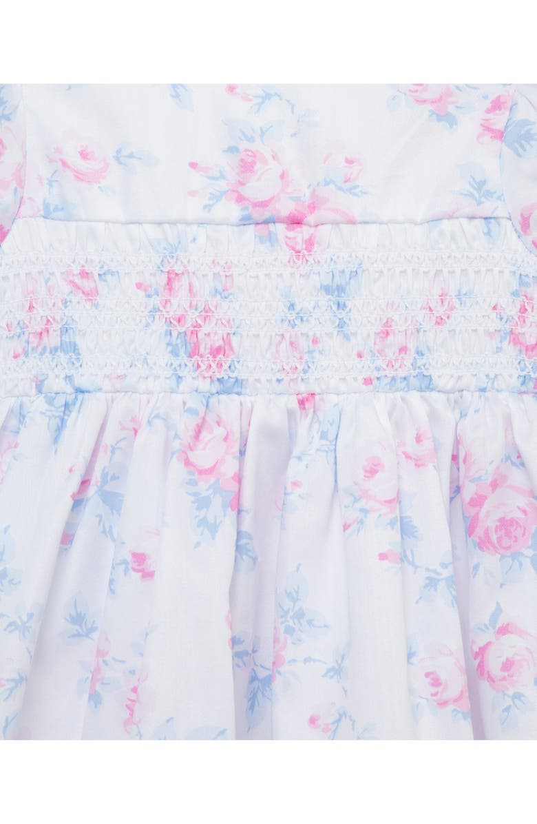 Little Me Roses Smocked Puff Sleeve Party Dress, Bloomers & Headband Set, Alternate, color, Rose