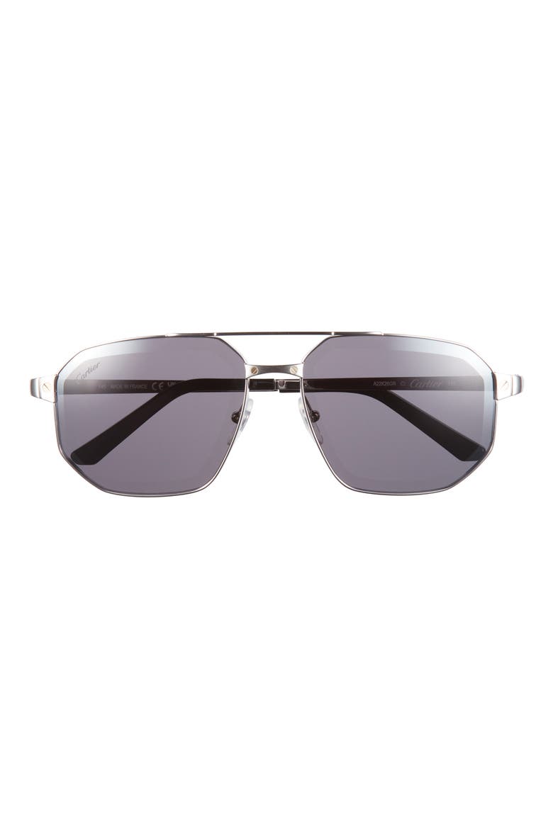 60mm Polarized Pilot Sunglasses, Main, color, SILVER2
