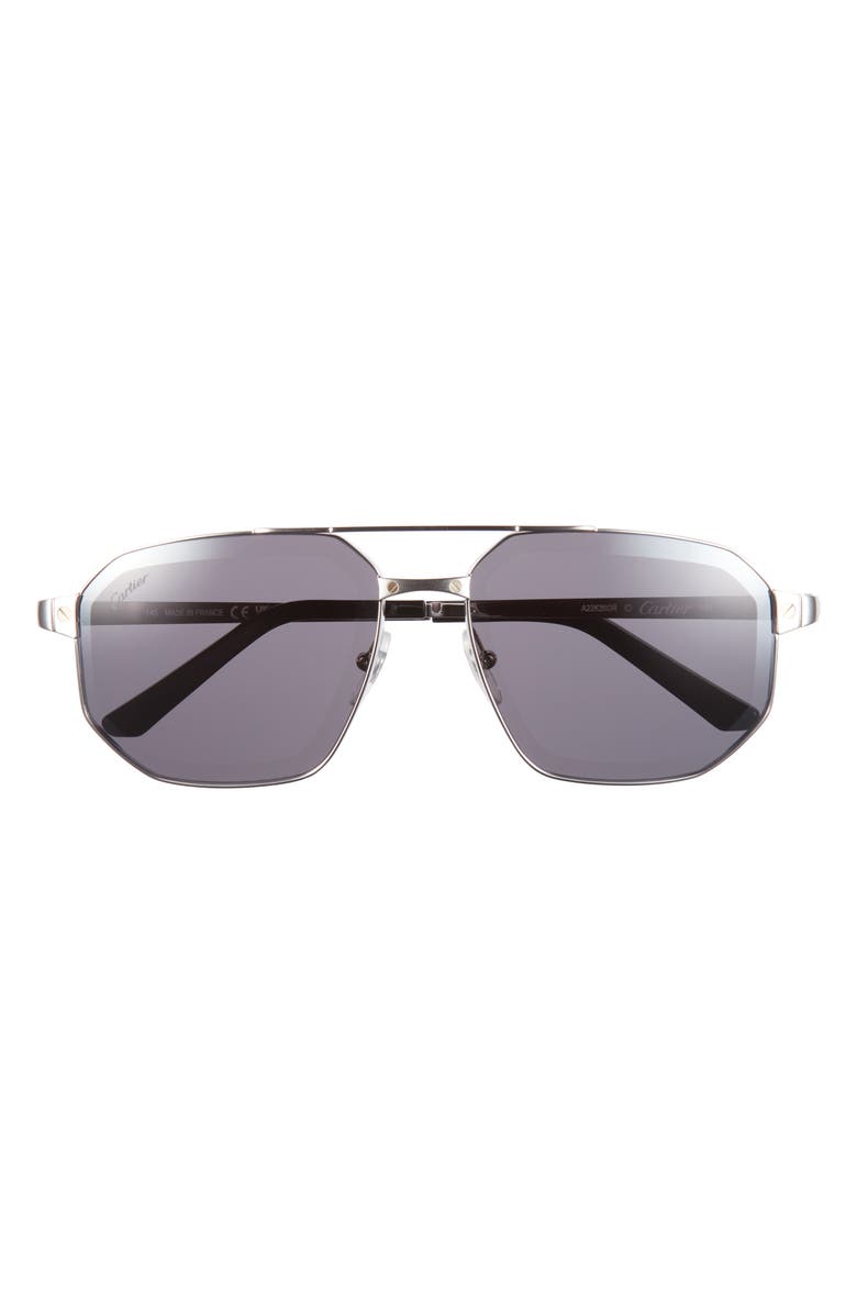 Cartier 60mm Polarized Pilot Sunglasses, Main, color, Silver2