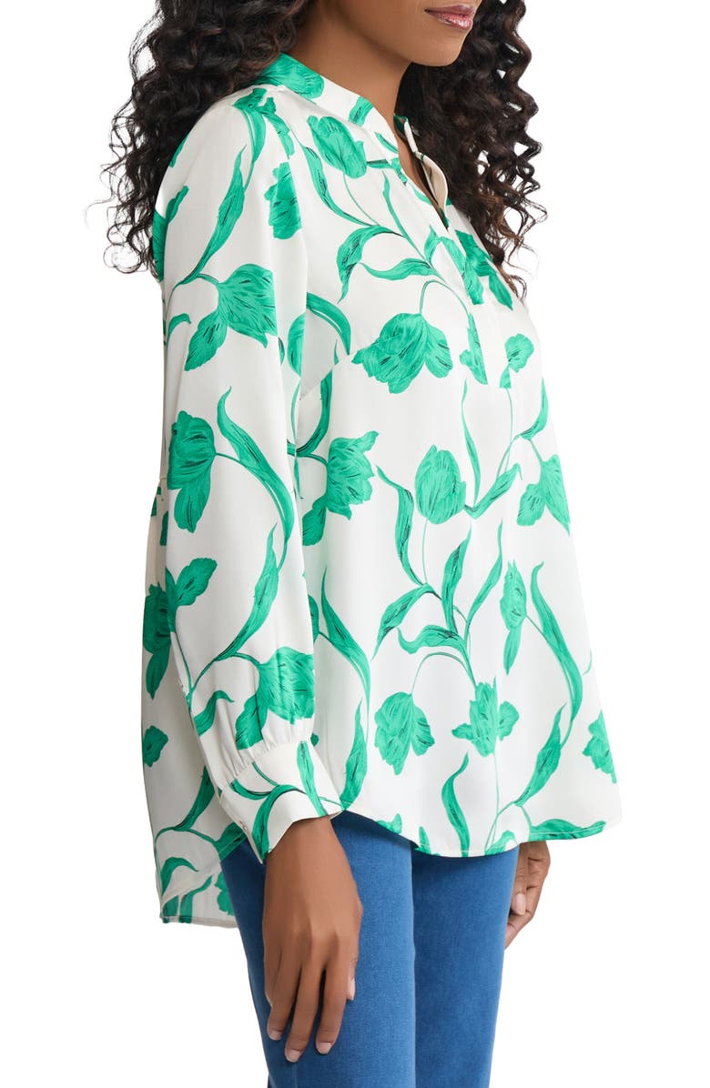 Jones New York Floral Long Sleeve Popover Shirt, Alternate, color, White Sand Multi