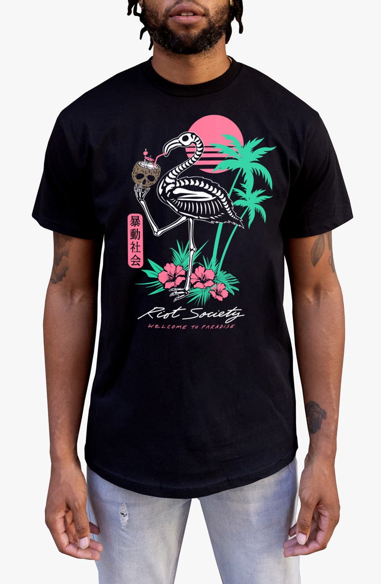 RIOT SOCIETY Flamingo Skeleton Cotton Graphic T-Shirt, Main, color,