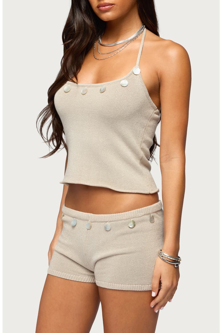 Nicca Iridescent Metallic Knit Halter Top, Alternate, color, BEIGE