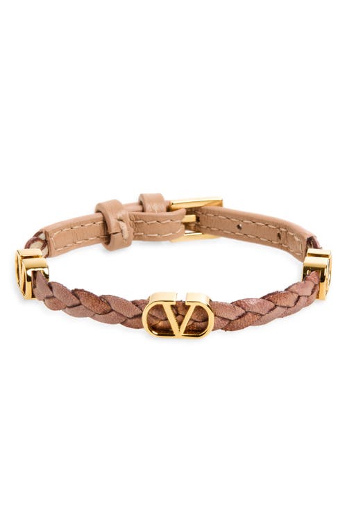 Valentino Garavani Vlogo Braided Leather Bracelet In Brown