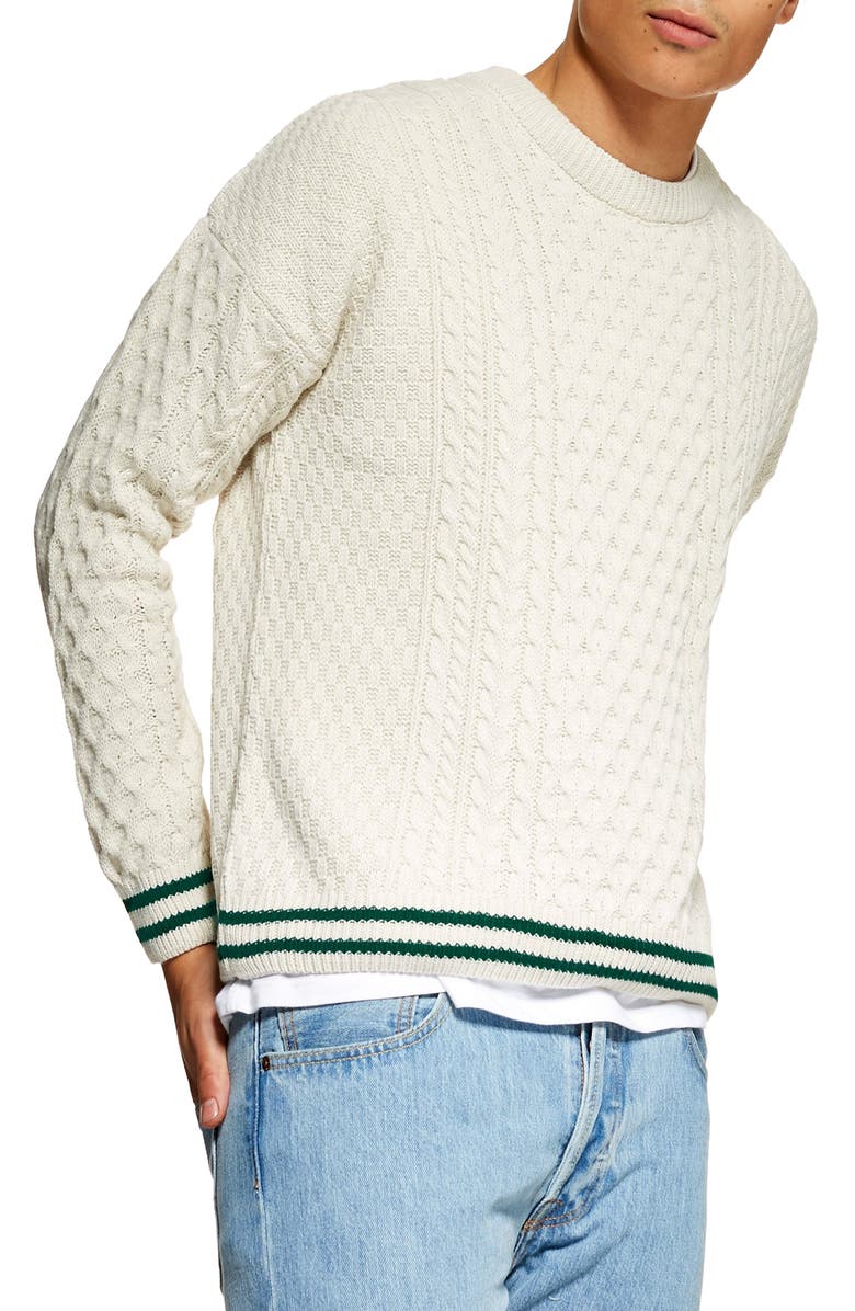 Topman Cable Knit Crewneck Sweater, Main, color, 
