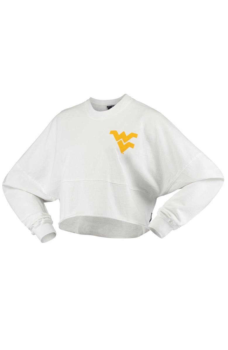 SPIRIT JERSEY Women's White West Virginia Mountaineers Raw Hem Cropped Spirit Jersey Long Sleeve T-Shirt, Alternate, color, 