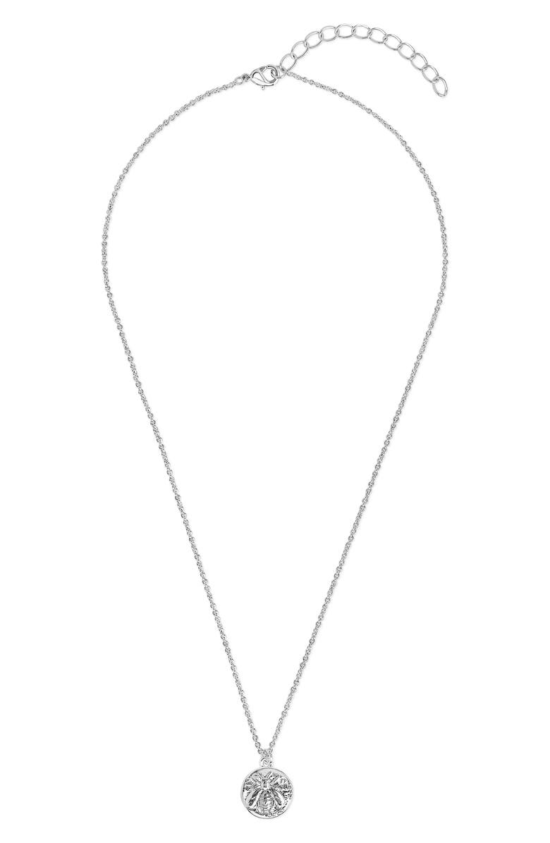 Sterling Forever Embossed Bee Pendant Necklace, Main, color,
