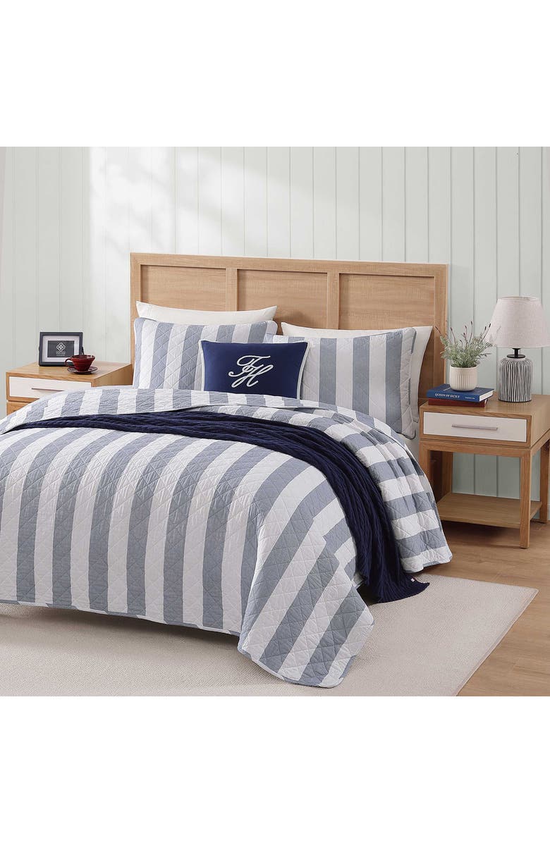 Tommy Hilfiger Capri Stripe Quit & Shams Set, Alternate, color, Navy Blue-Navy Blue