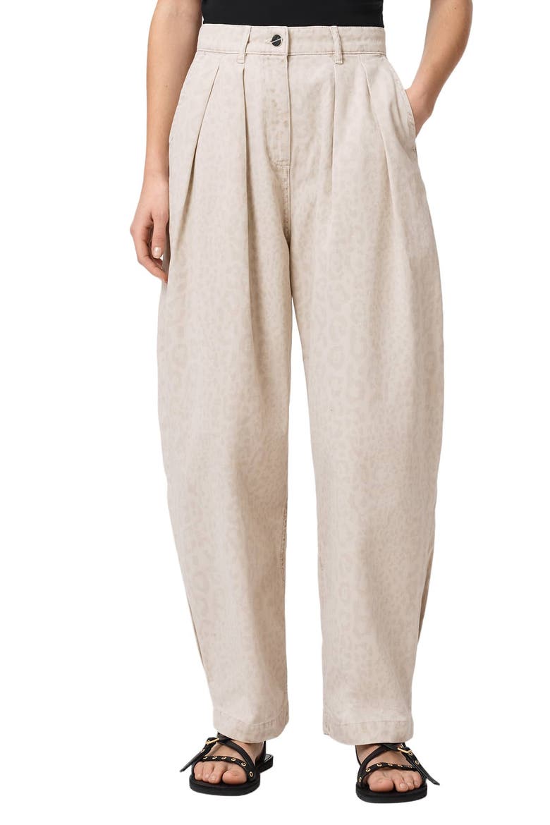Becca Camo Pleated Cotton Trousers, Main, color, LEPPO CREAM WHITE