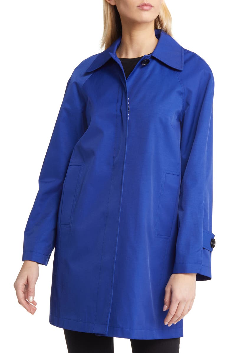 Sam Edelman Mac Water Repellent Cotton Blend Raincoat, Main, color, Cobalt