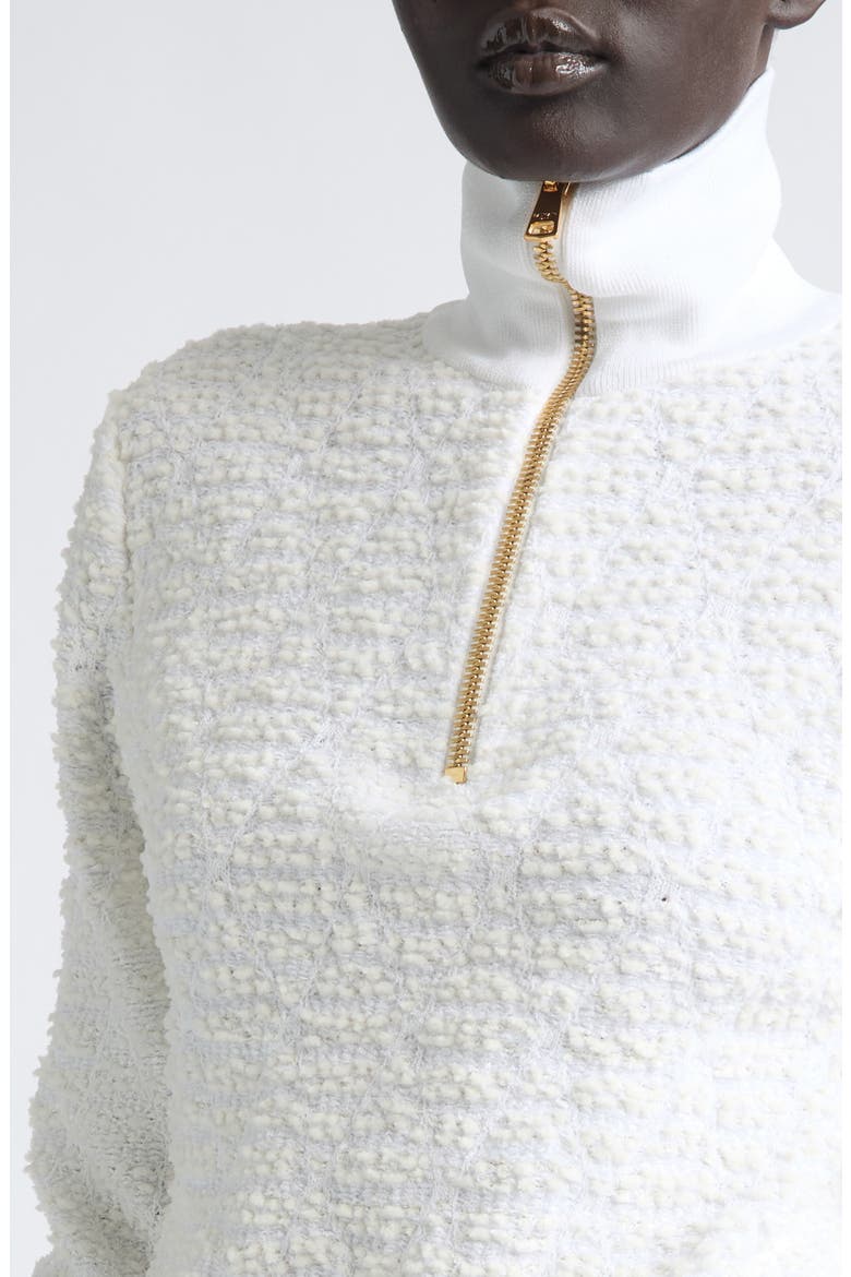 Half Zip Tweed Jacquard Sweater, Alternate, color, 0FA WHITE