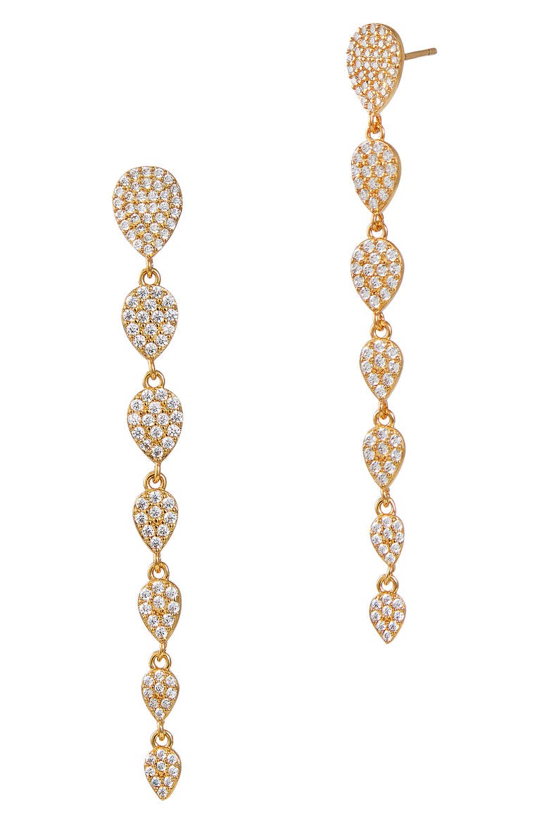 18K Gold Vermeil Pavé CZ Graduated Teardrop Earrings, Main, color, YELLOW